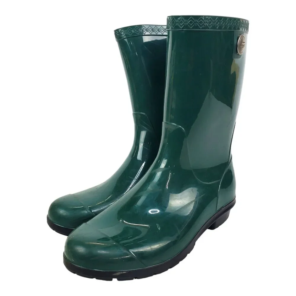 UGG Australia Boots SIENNA Womens Size 8 Green WATERPROOF Rain Rubber Outdoor